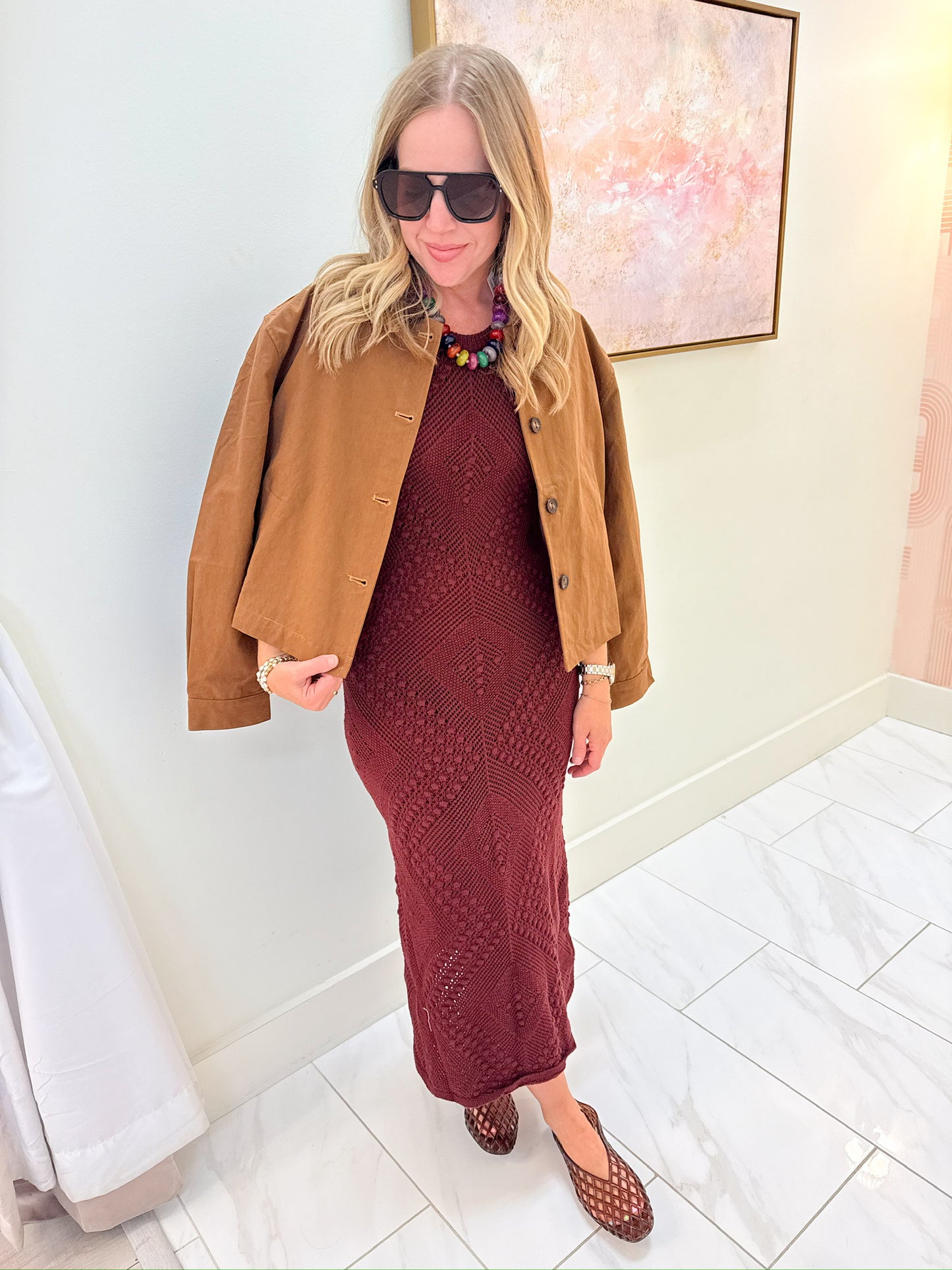 Wandering Knit Dress Burgundy