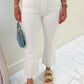 JBD HR Crop Flare with Distressed Hem White