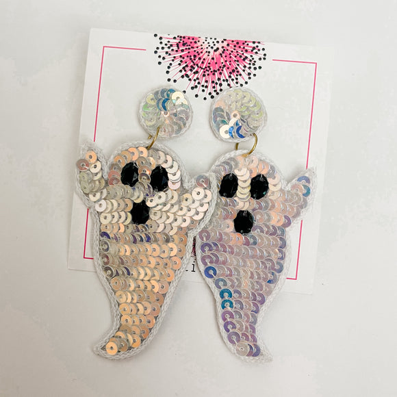 Sequin Silver Ghost Earring