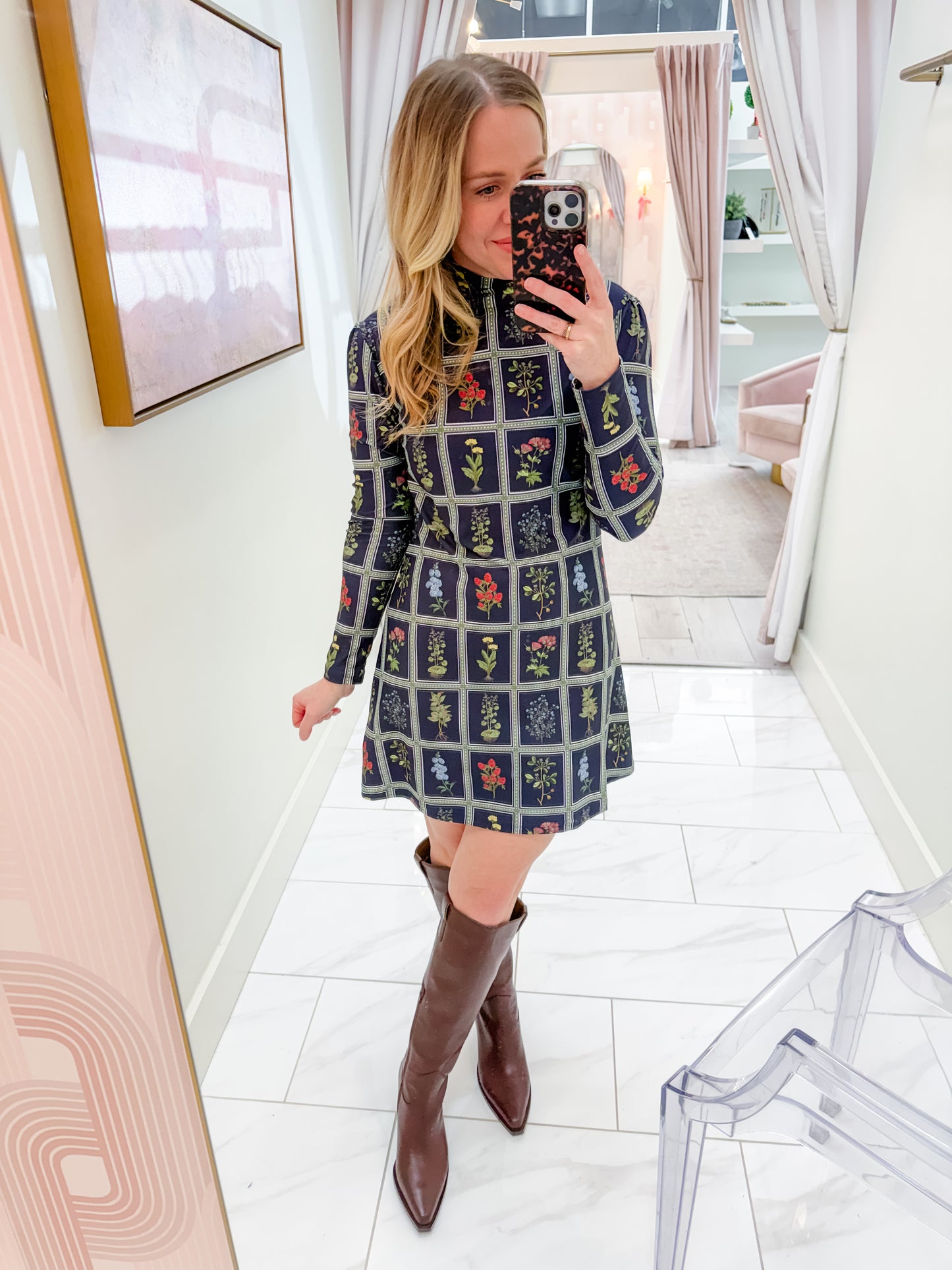 The Dottie Dress Gardeners Window Navy