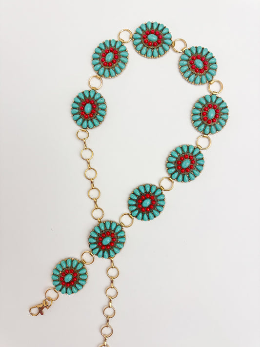 Western Turquoise Concho Disc Chain Belt