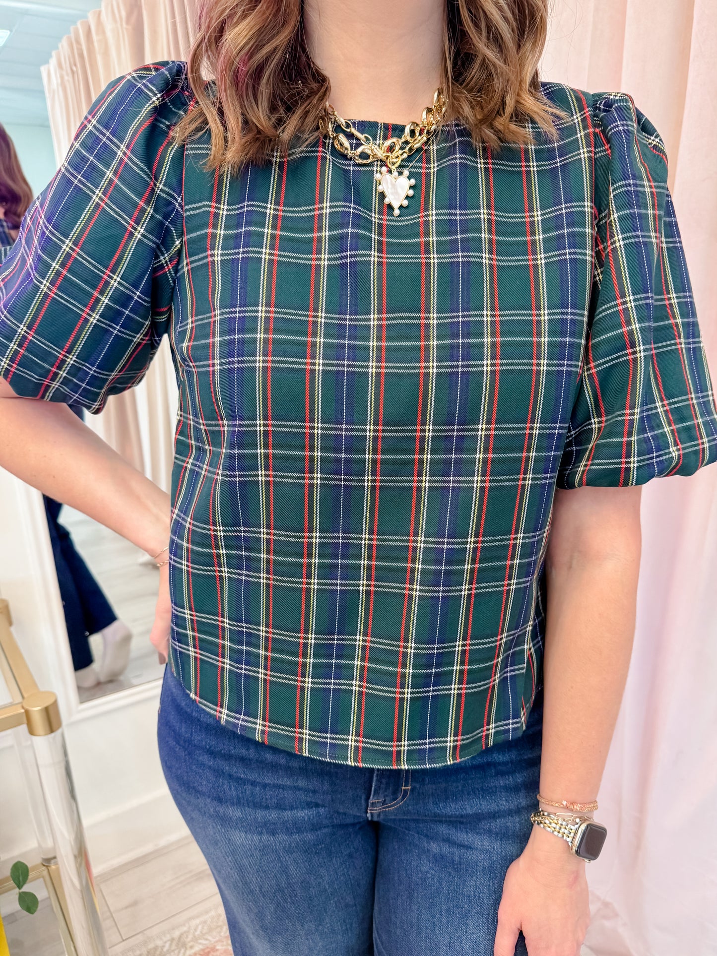 Wrapped in Tartan Tie Back Blouse