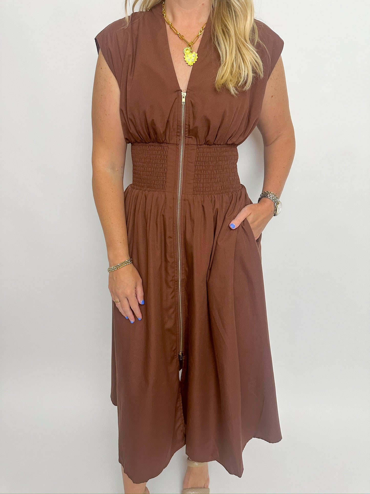 Maple Zip Front Midi Dress