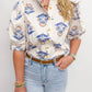 Vintage Floral Ruffle Neck Button Blouse