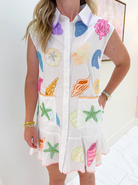 Multi Sequin Shell Button Up Tank Dress
