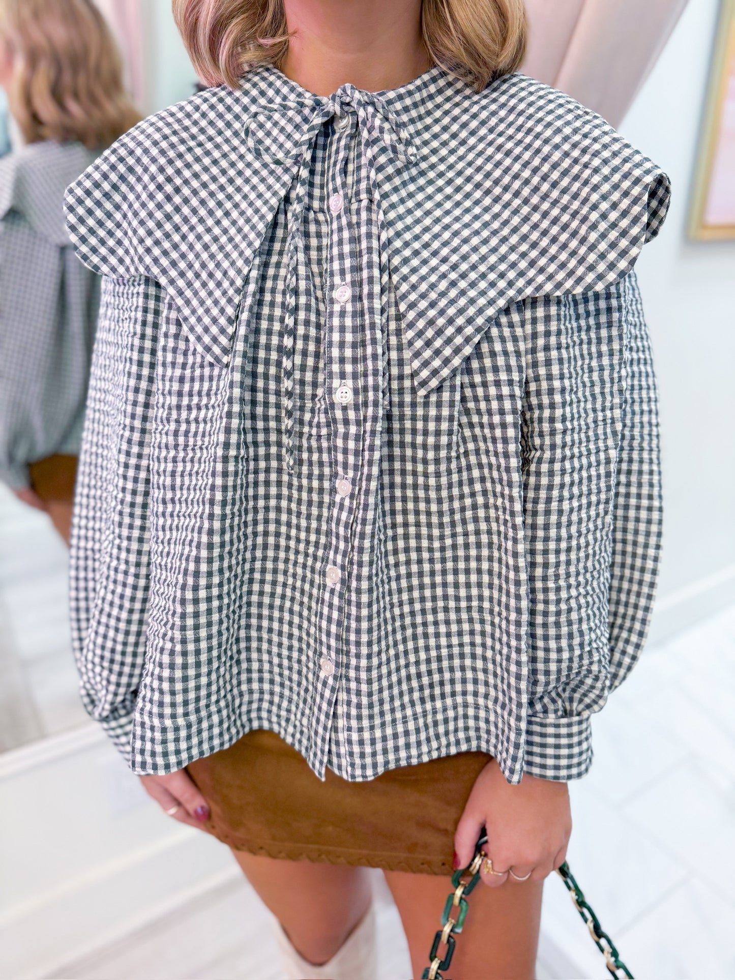 Gingham Peter Pan Collar Top
