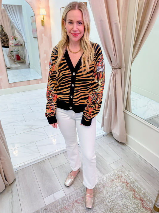 Tiger Stripe Button Cardigan w/ Crawling Tigers