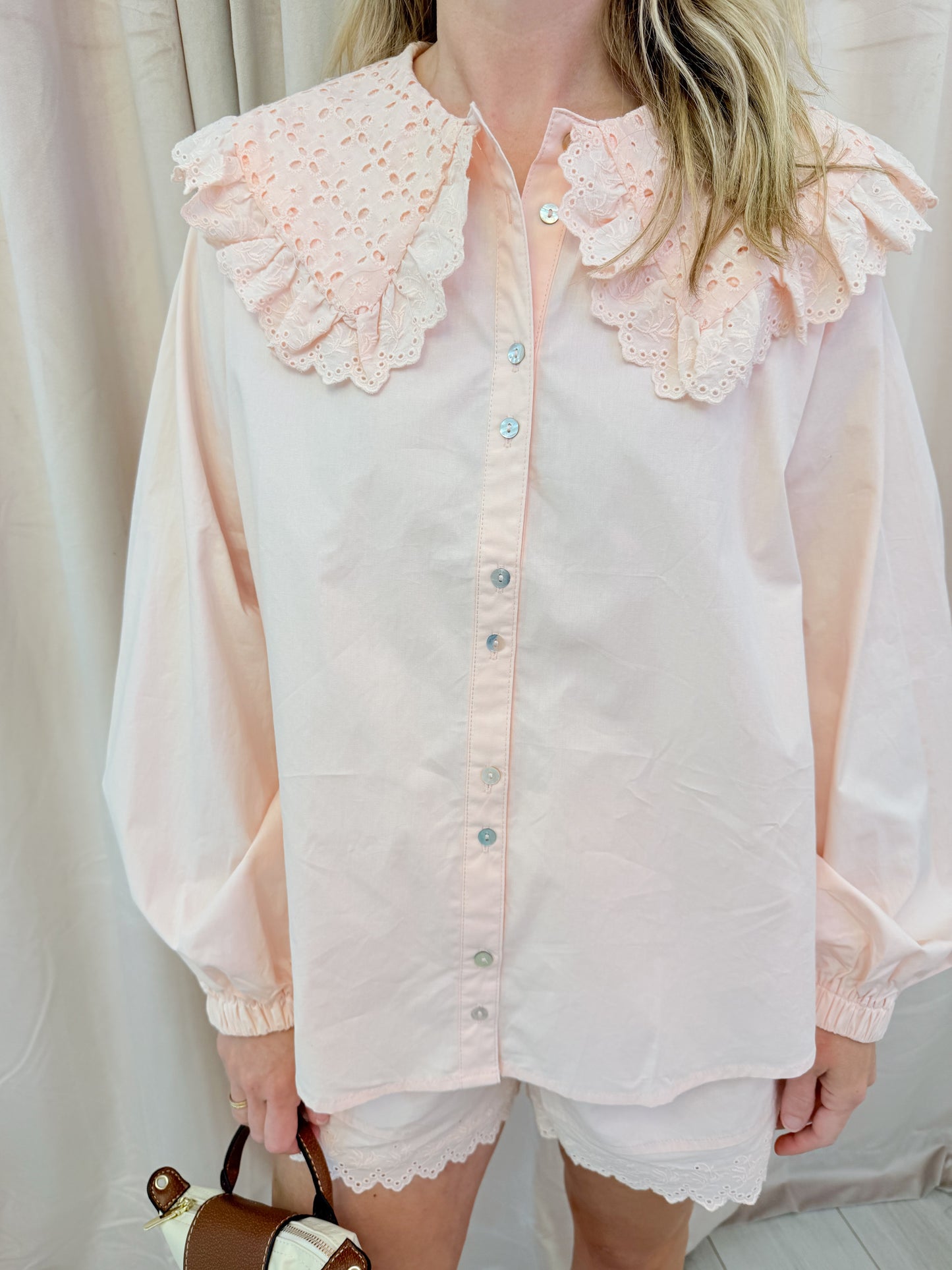 Blush Eyelet Button Up