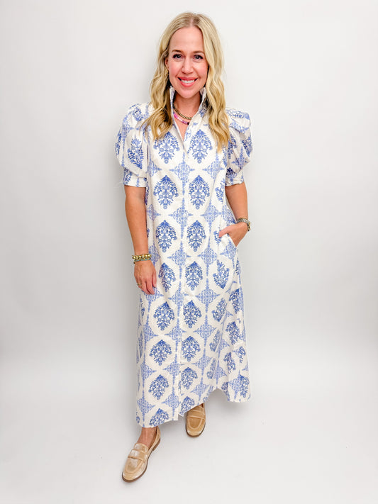 French Vintage Floral Maxi Shirt Dress