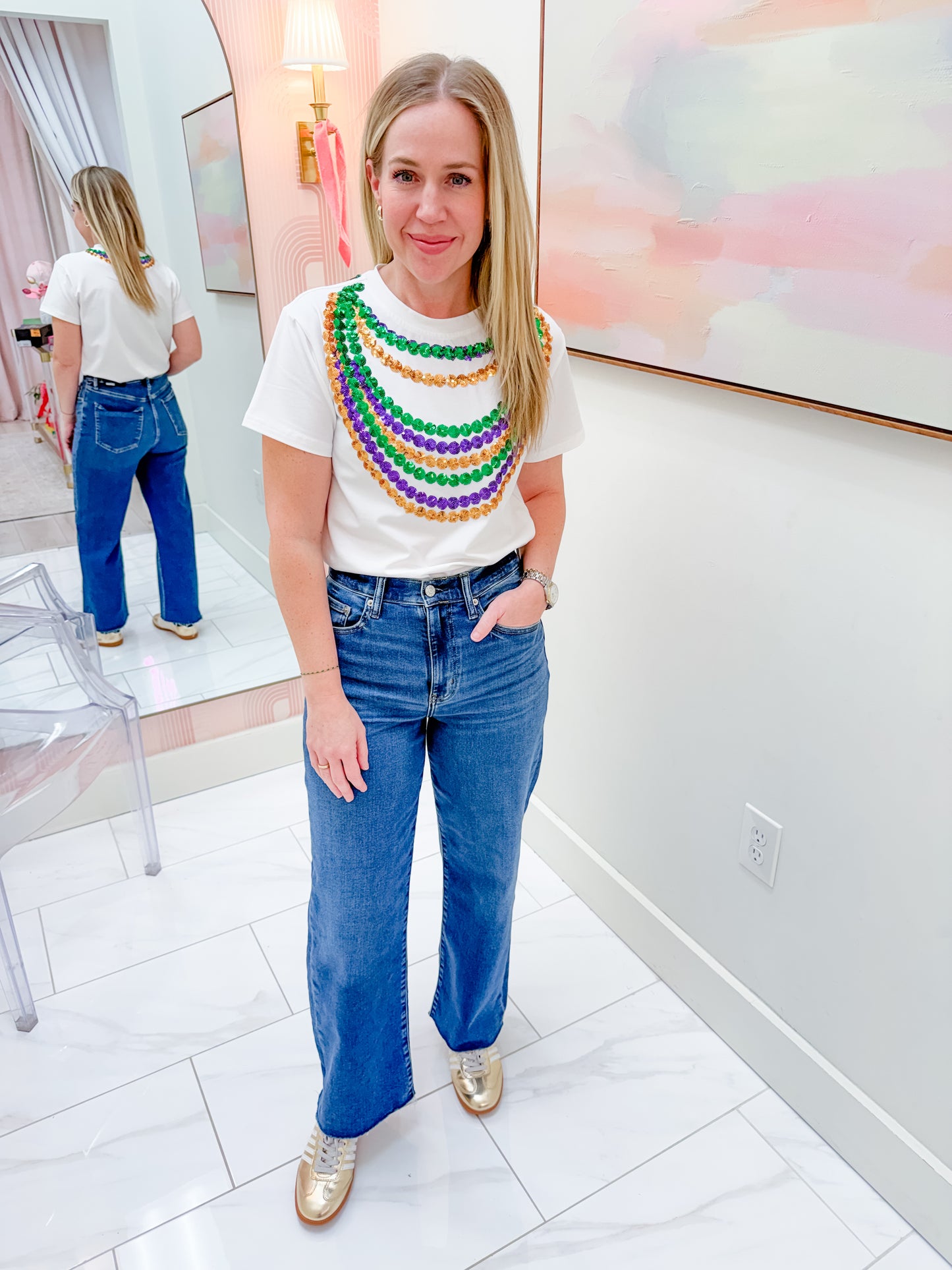 Mardi Gras Sequin Beads Tee