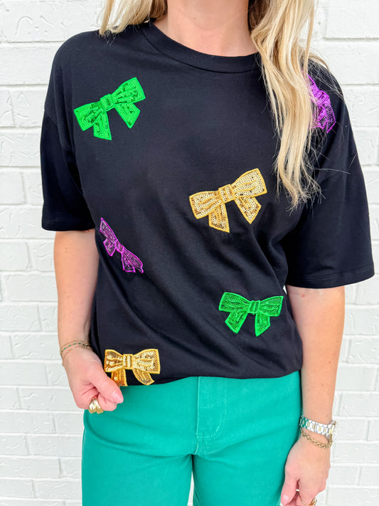 Mardi Gras Sequin Bow Tee