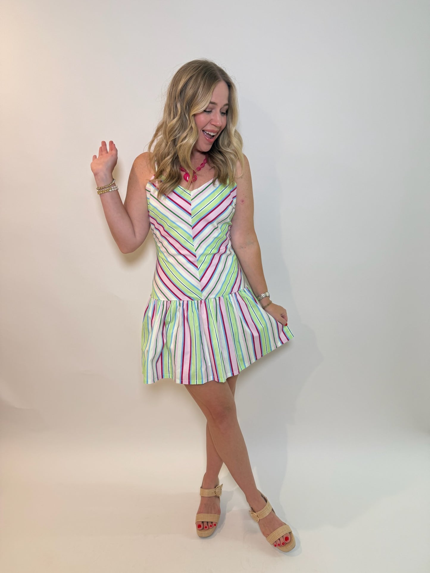 Striped Drop Waist Mini Dress