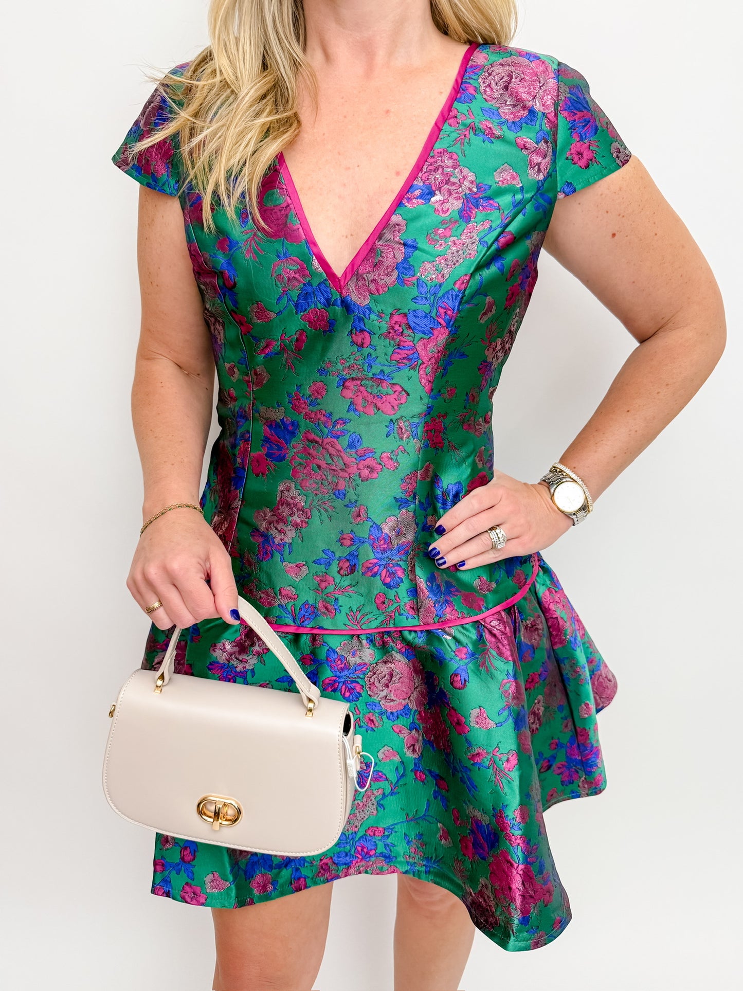 Estelle Jacquard Drop Waist Mini Dress