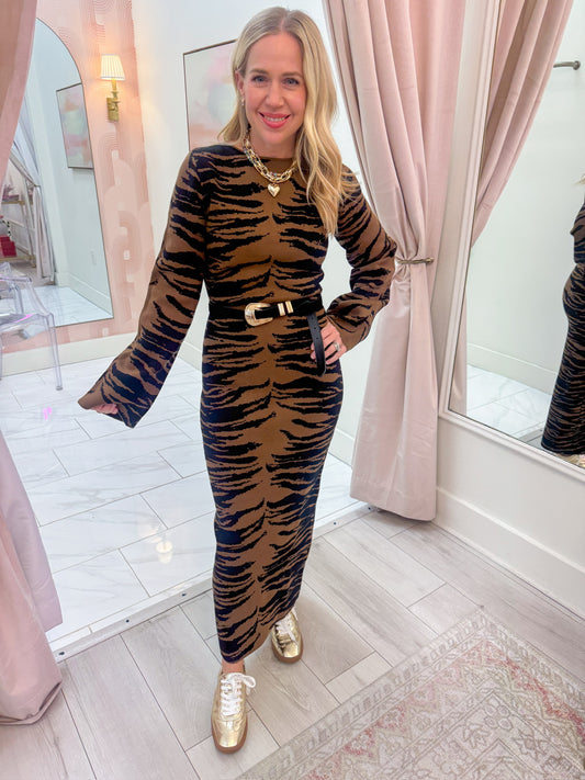 Zoi Tiger Knit Midi Dress