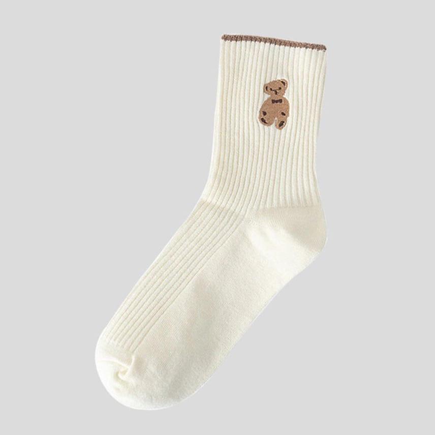 Teddy Bear Embroidered Crew Socks