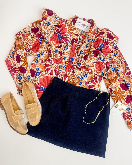Jenny LS Ruffled Floral Blouse