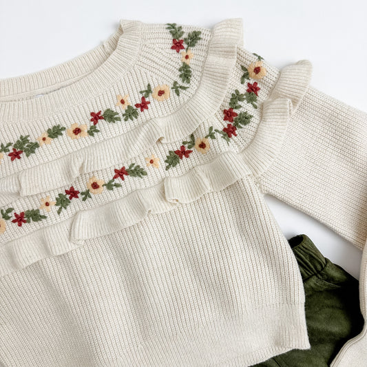 Marla Ruffle Floral Crop Sweater