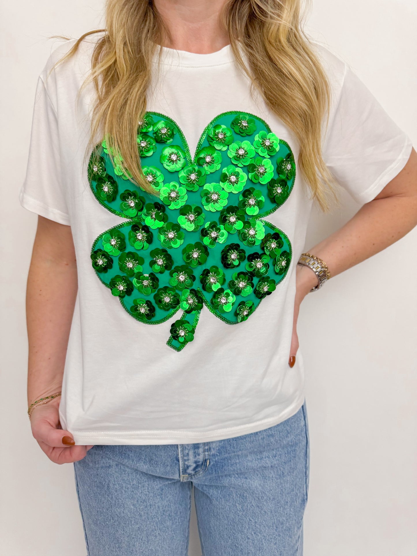 Sequin Flower Shamrock Tee