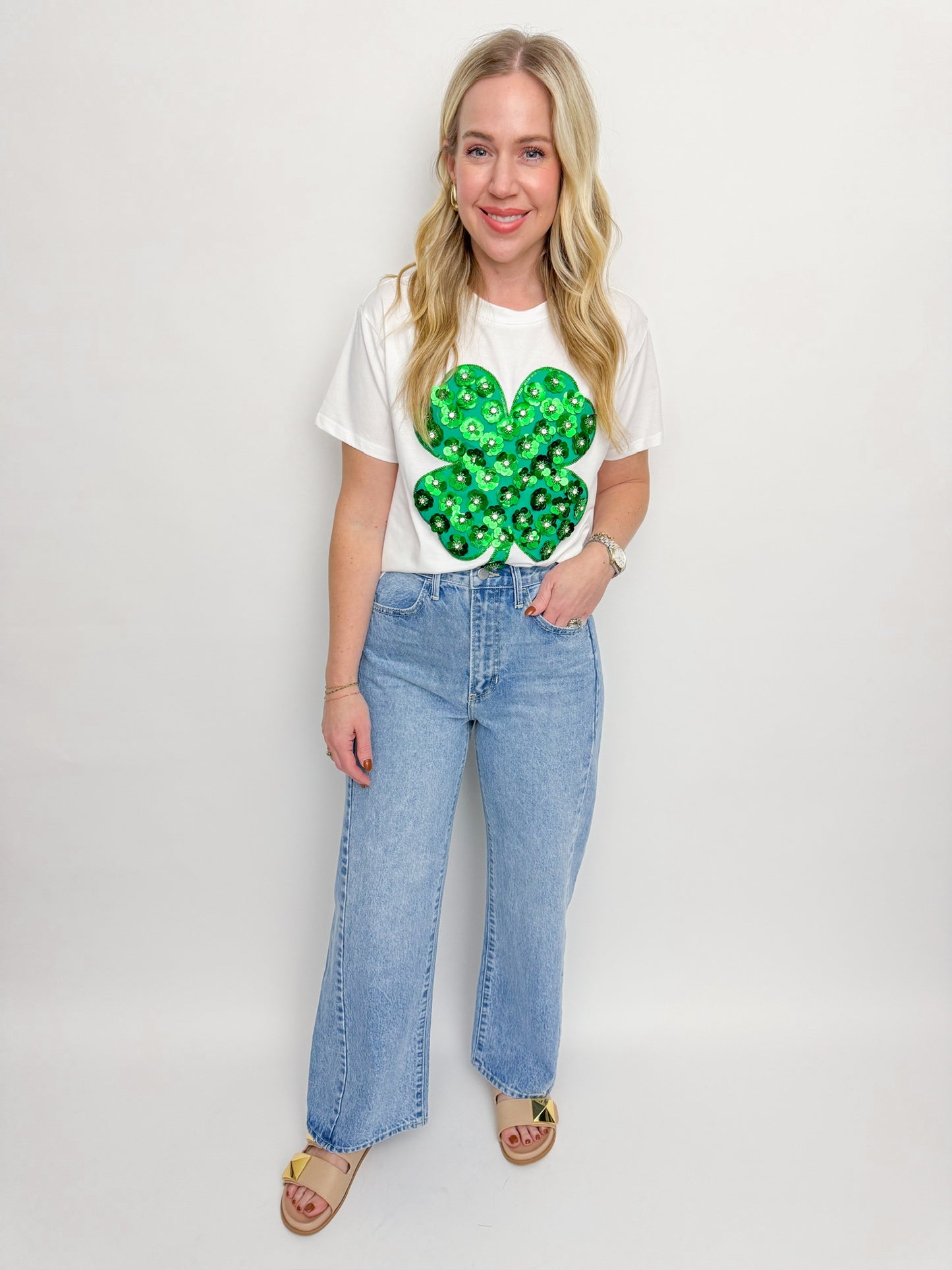 Sequin Flower Shamrock Tee