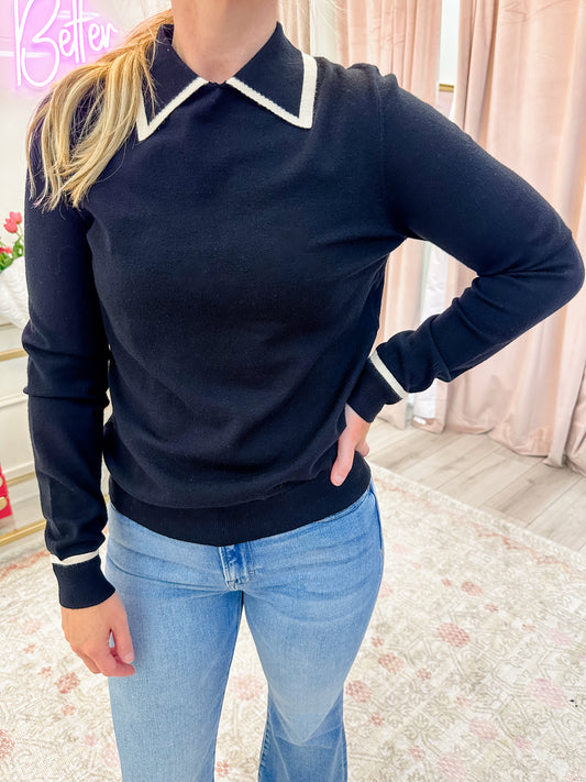 Contrast Collar Knit Sweater Top