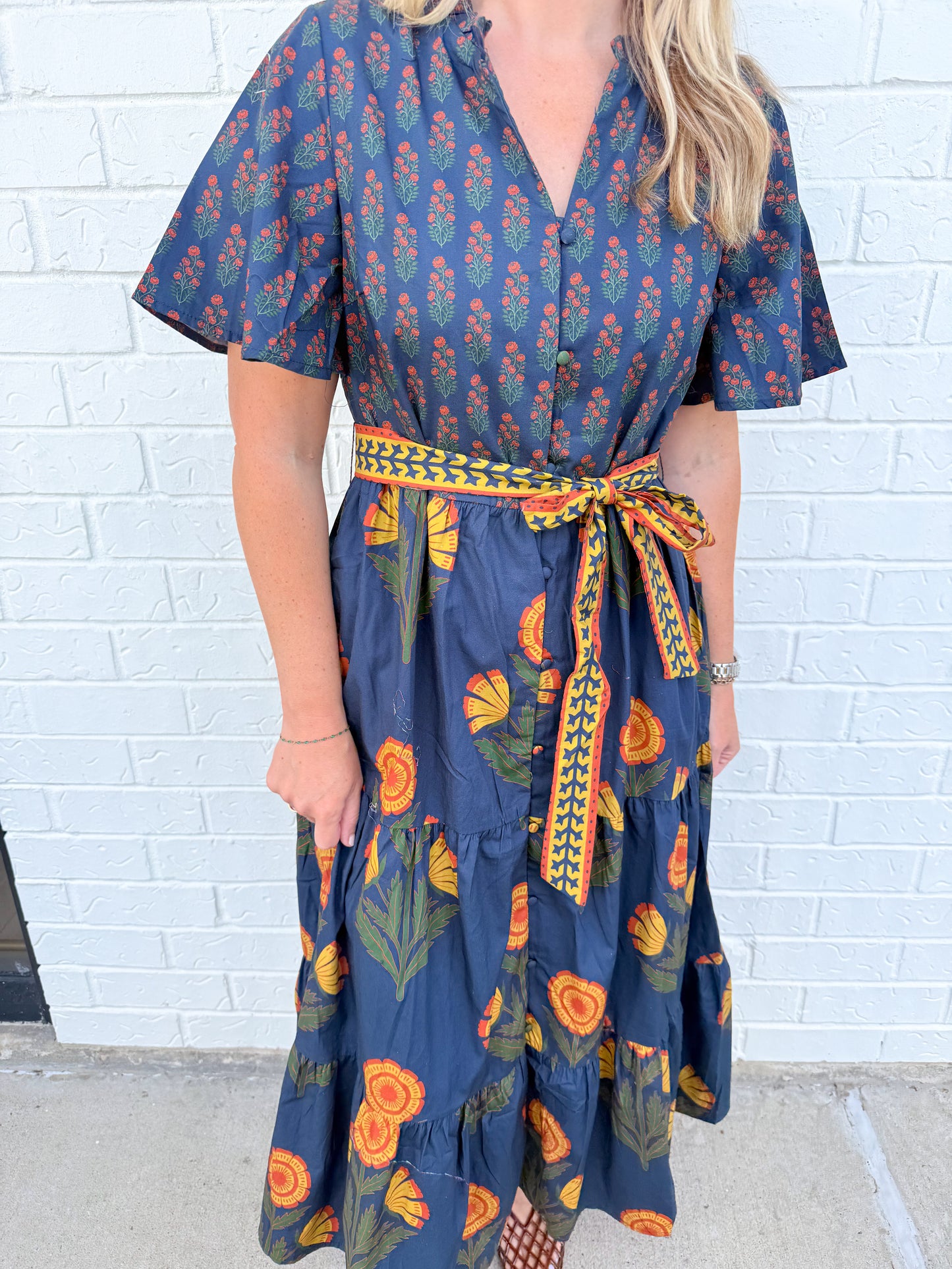 Folk Floral Midi Dress
