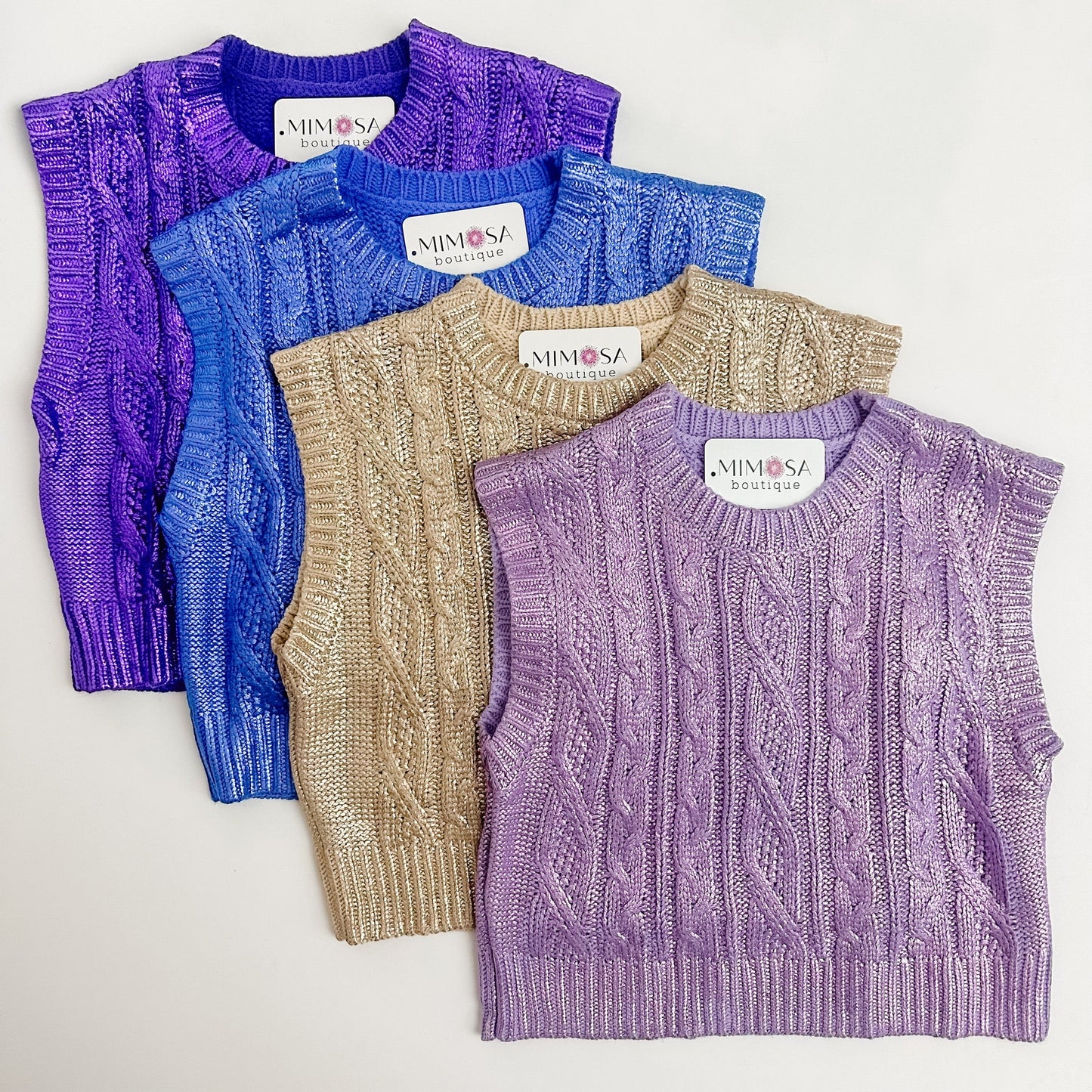 Cable Knit Metallic Crop Sweater Tank