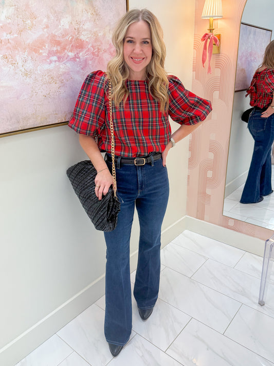 Wrapped in Tartan Tie Back Blouse