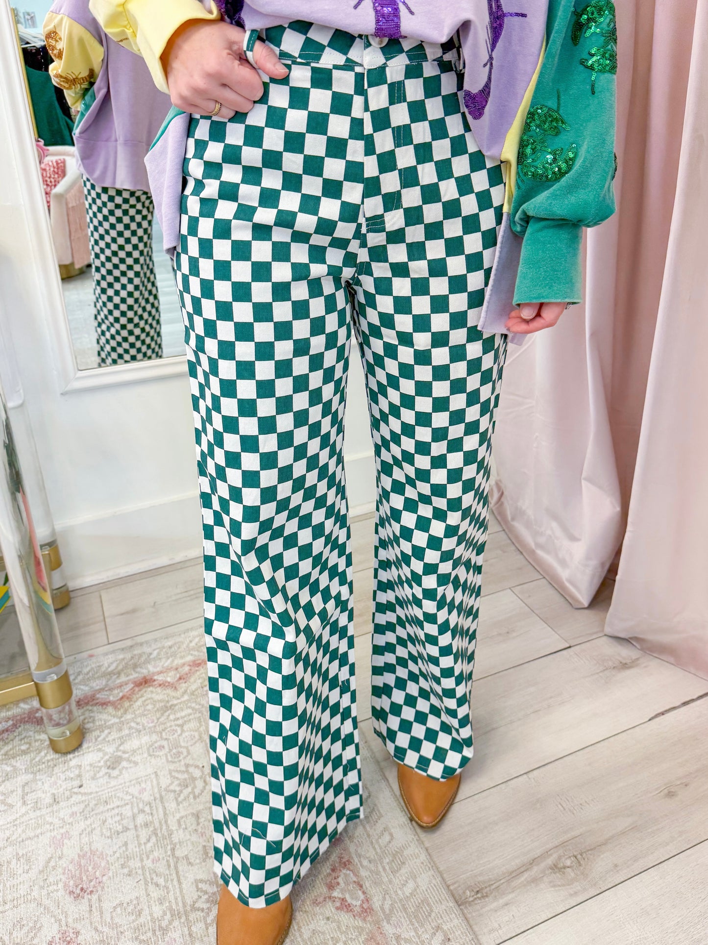 Mardi Gras Plaid Printed Pants