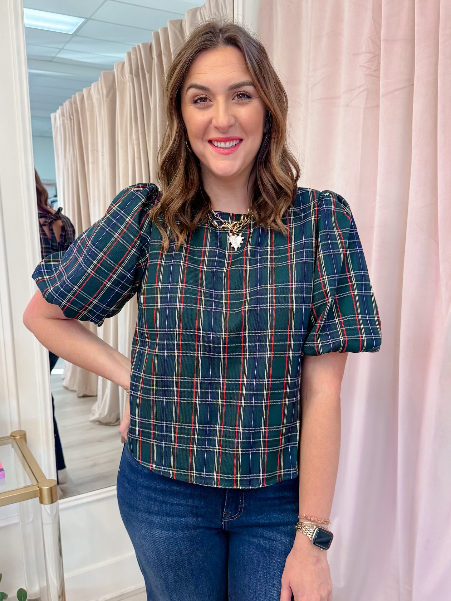 Wrapped in Tartan Tie Back Blouse