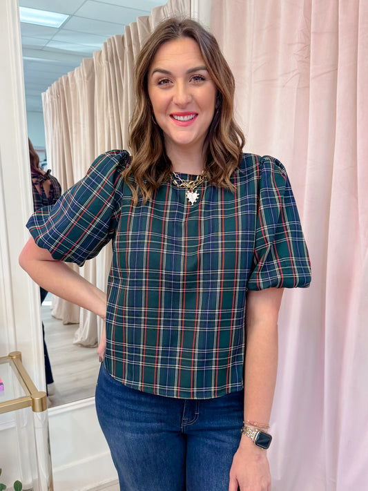 Wrapped in Tartan Tie Back Blouse
