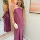 Solid Satin Halter Maxi Dress