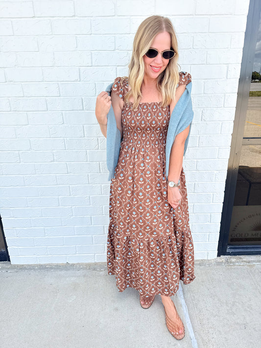 Floral Poplin Smock Tier Dress