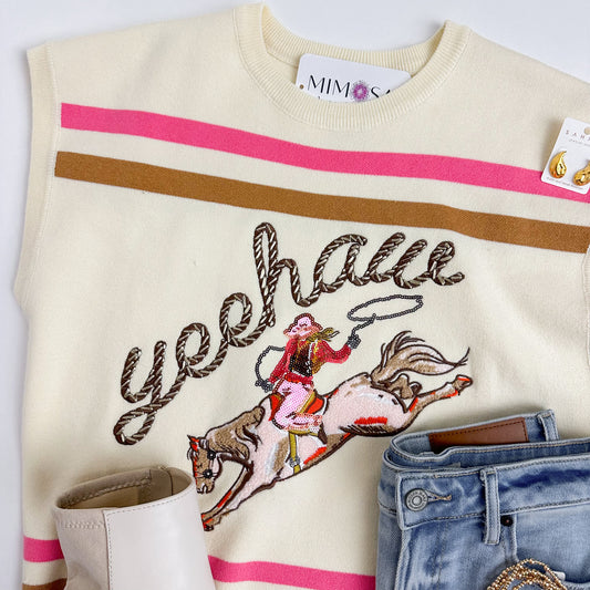 Beige Yeehaw Cowgirl Knit Top