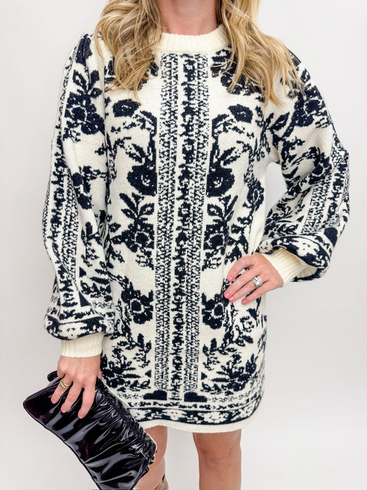 Flora Jacquard Knit Sweater Dress