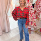 Holly Plaid Ruffled V-Neck LS Blouse