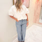 Solid Poplin Bubble Tie 3/4 Slv Top