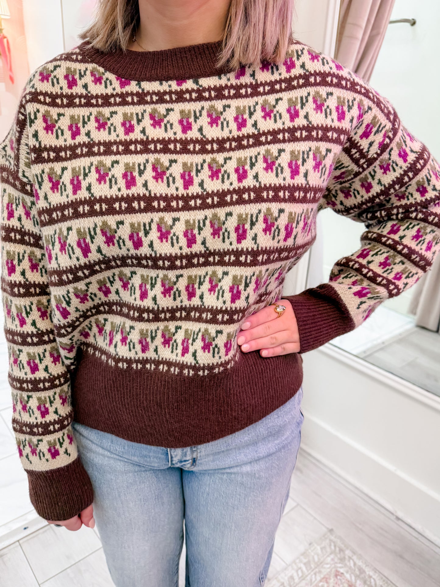 Vintage Floral Fair Isle Sweater