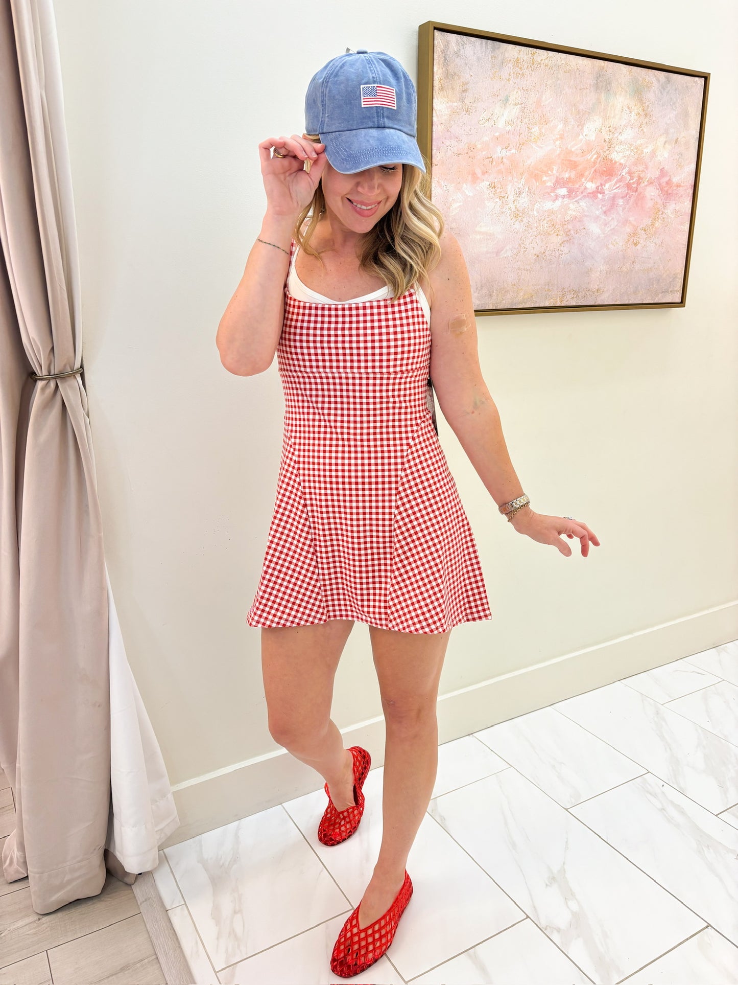 Gingham Print Double Layered Dress