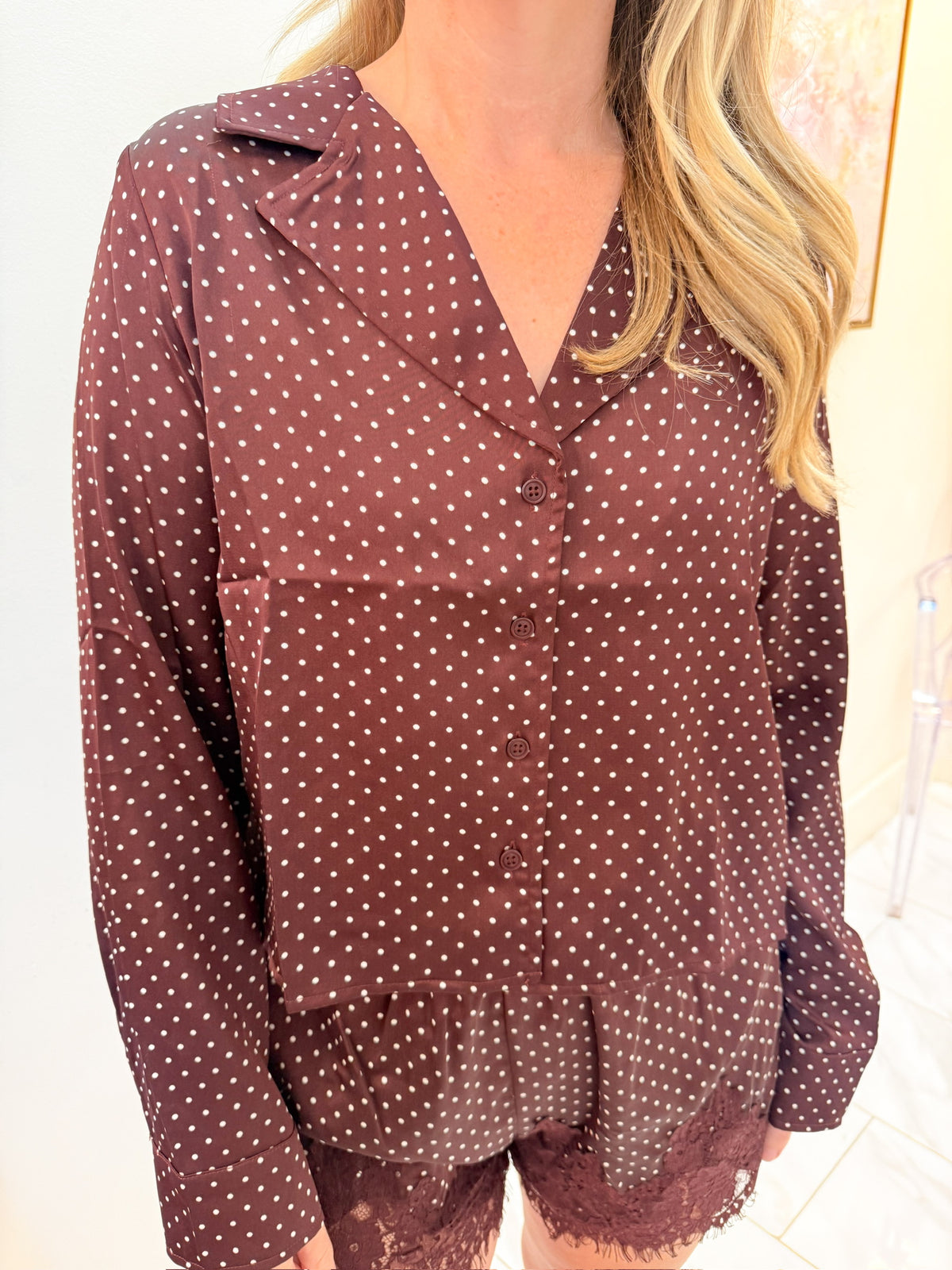 Dotty Lace Satin Blouse