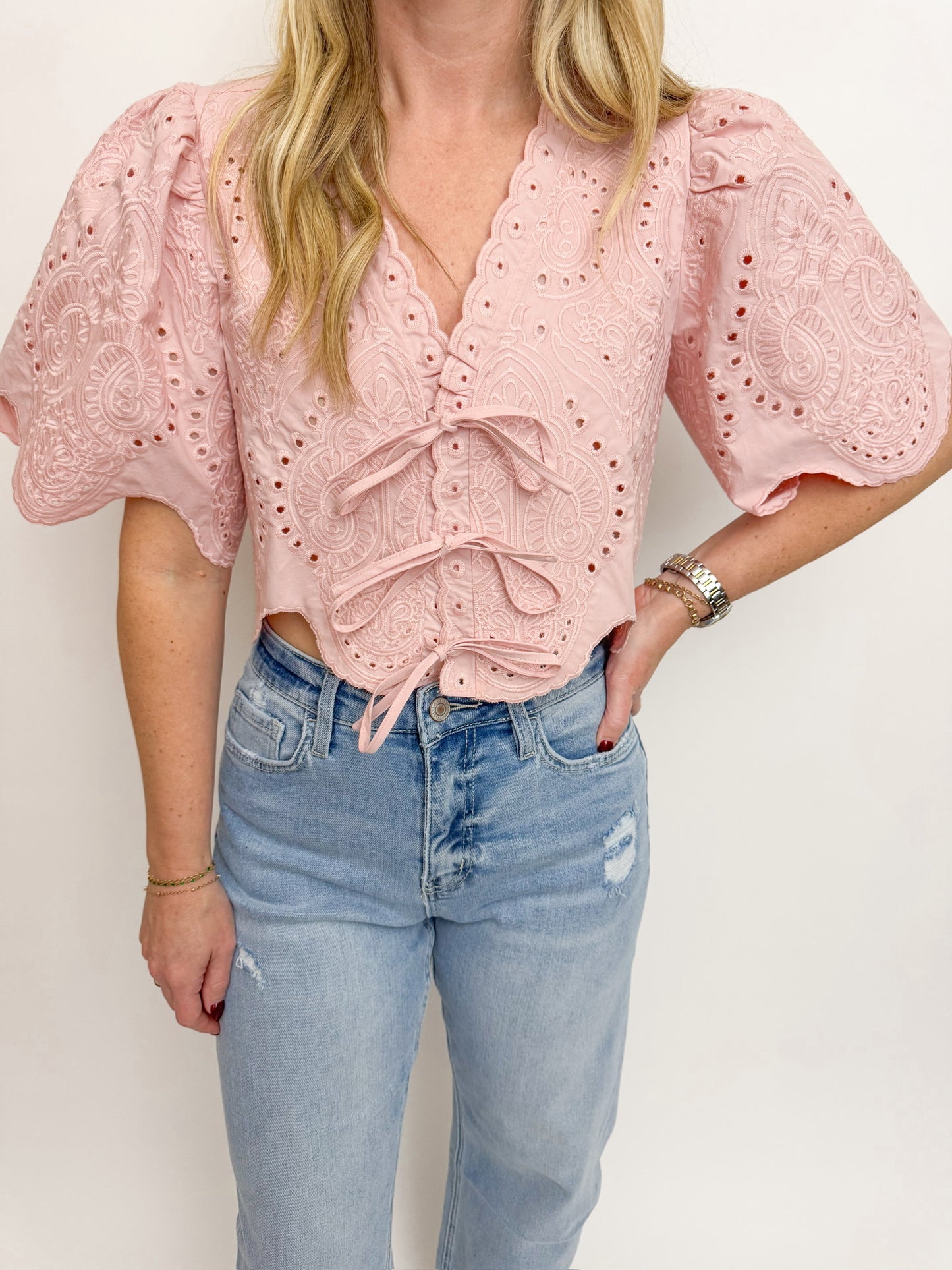 Margot Eyelet Cropped Blouse