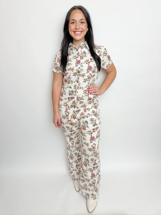 Pacey Denim Floral Utility Jumpsuit