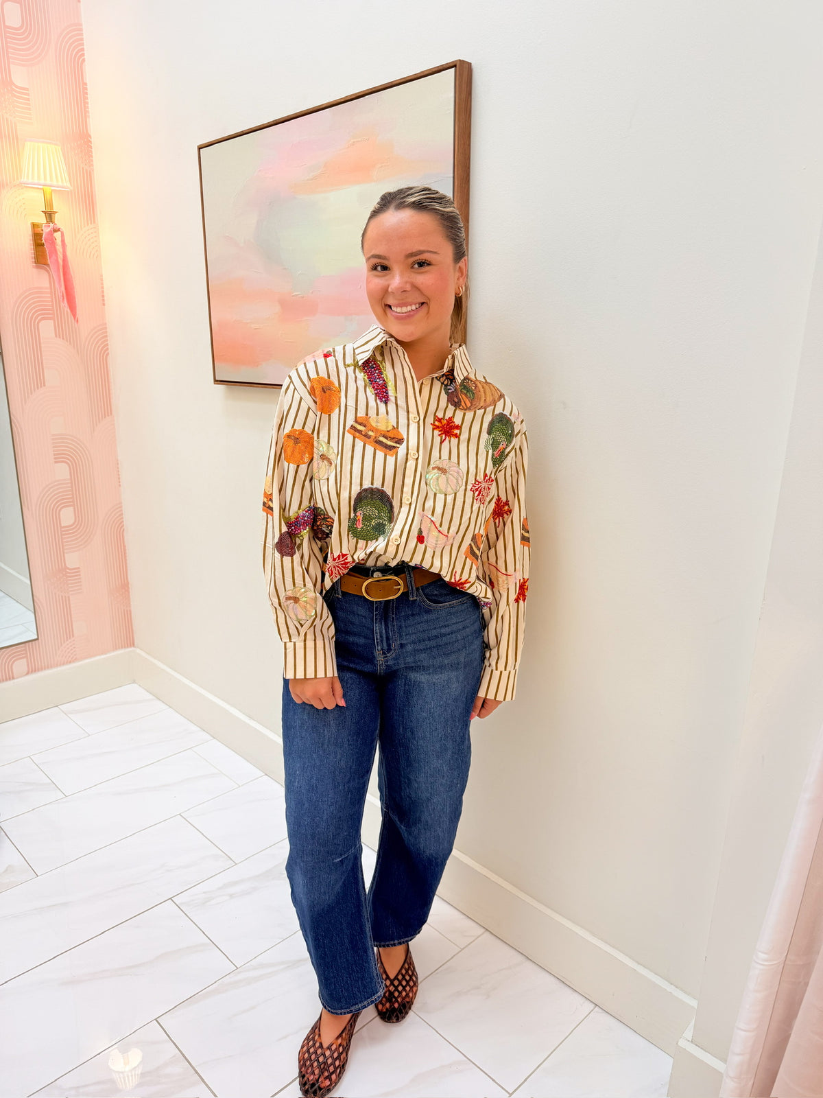 Striped Thanksgiving Icon Button Up