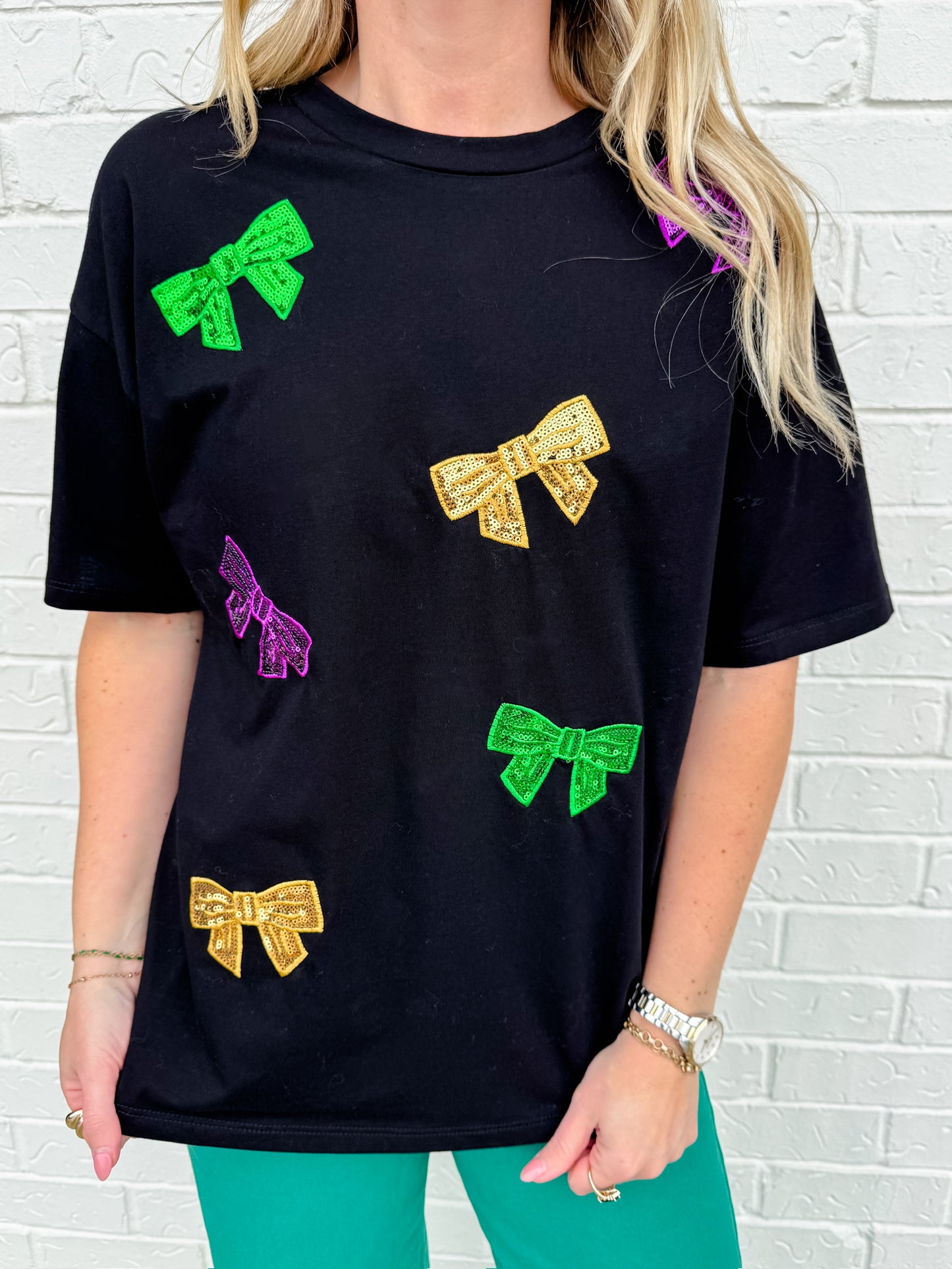 Mardi Gras Sequin Bow Tee