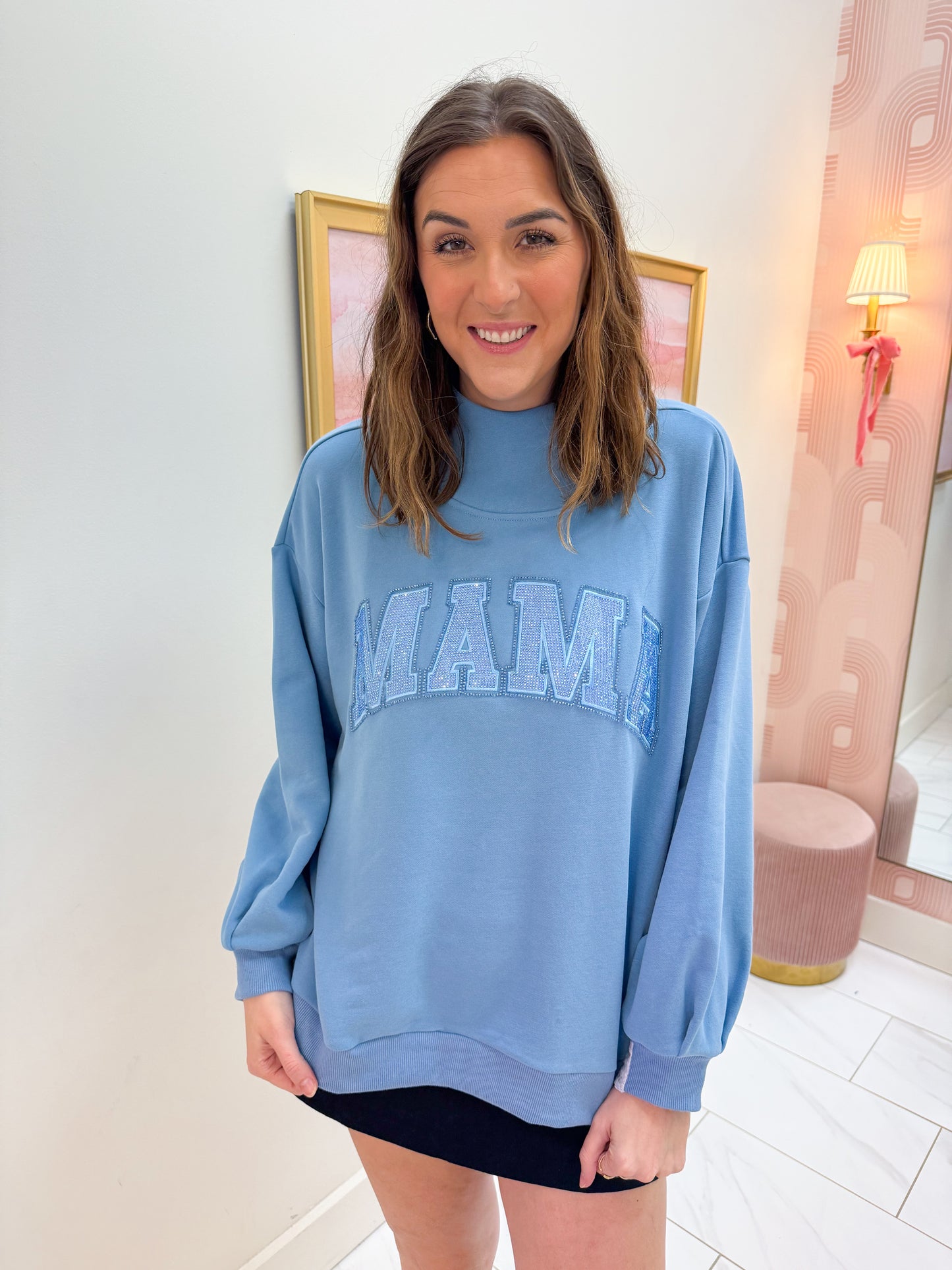 Mama Mock Neck Sweatshirt Light Blue