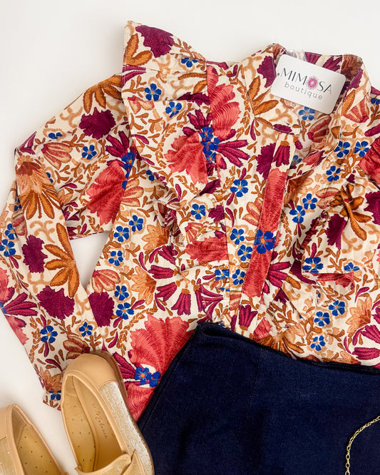 Jenny LS Ruffled Floral Blouse