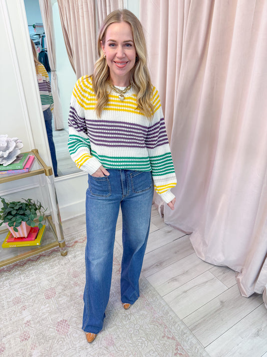 Mardi Gras Striped Raglan Sweater