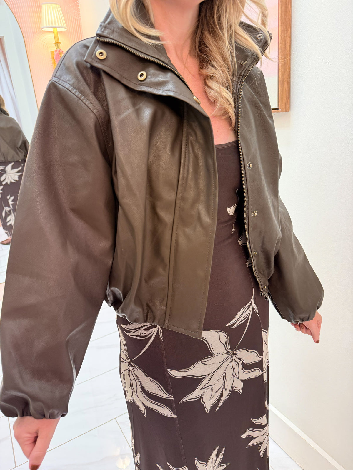 Charlie Faux Leather Balloon Jacket