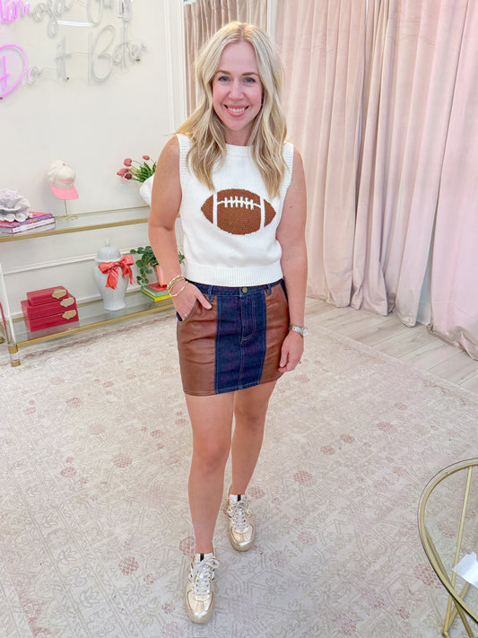 Rhinestoned Football Sweater Tank