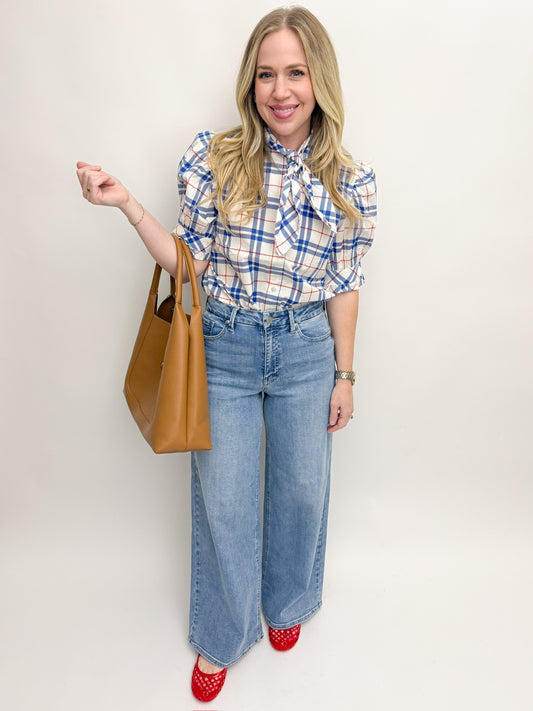 Robyn Plaid Tie Neck Blouse