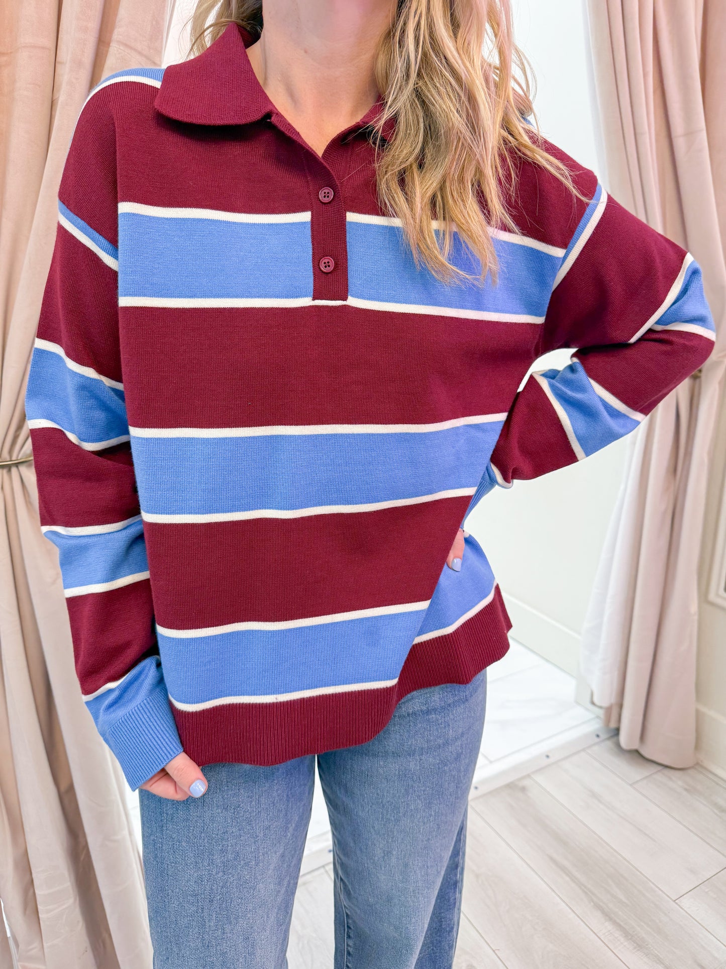 Stripe Society Knit Polo Top